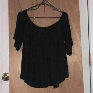 dark gray off the shoulder shirt